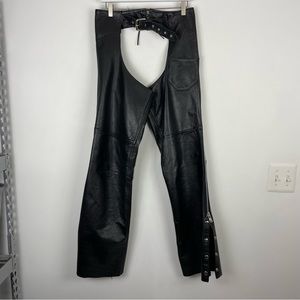 Open Road Black Leather Chaps, Bootleg Snaps And Zip Leg Size Small